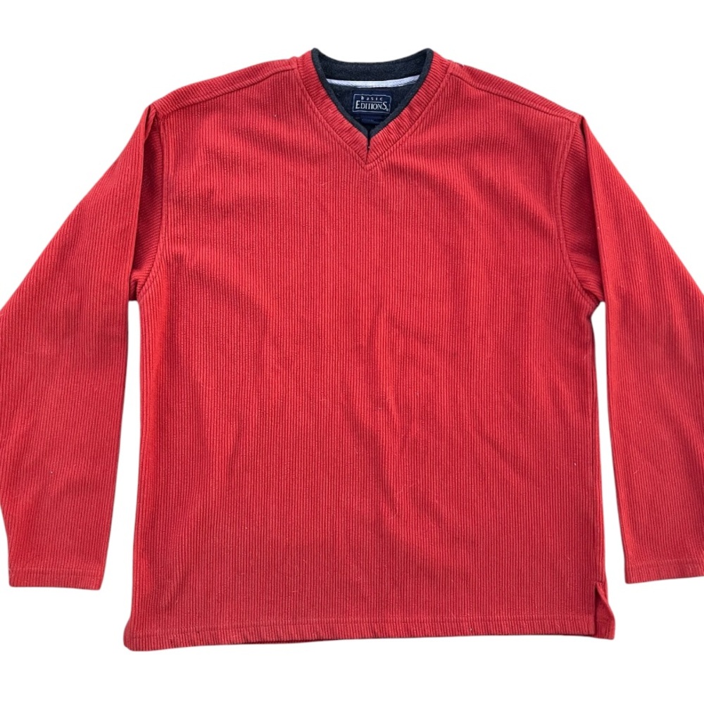 VTG Basic Editions V Neck Pullover Sweater Lined Orange Men’s Sz S